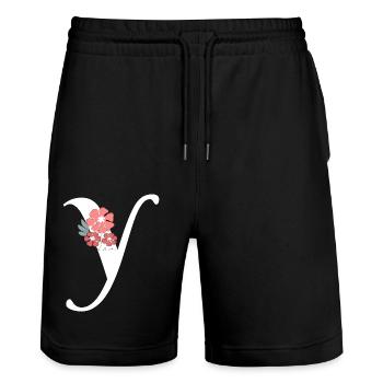 Letter and Minimalist Flowers - Stanley/Stella Trainer Unisex Organic Jogging Shorts - black - Front - Nik (191cm) & Marisol (170cm)
