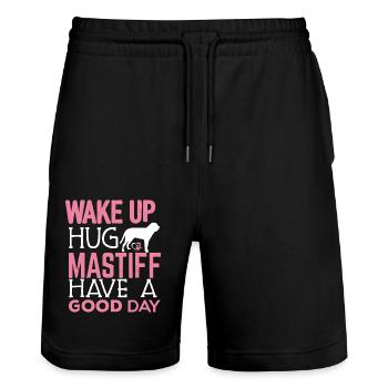 Wake Up Hug Mastiff Have A Good Day - Stanley/Stella Trainer Unisex Organic Jogging Shorts - black - Front - Nik (191cm) & Marisol (170cm)