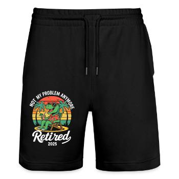 Nicht mehr mein Problem 2025 Dinosaurier im Ruhestand - Stanley/Stella Unisex Bio Joggingshorts Trainer  - Schwarz - Vorne - Nik (191cm) & Marisol (170cm)
