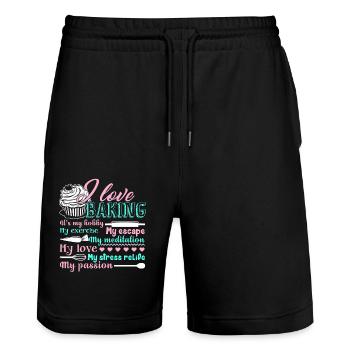 Baker I Love Baking - Stanley/Stella Trainer Unisex Organic Jogging Shorts - black - Front - Nik (191cm) & Marisol (170cm)