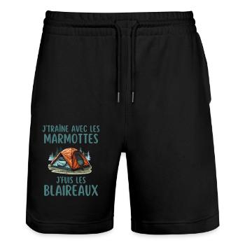 Je traine avec les marmottes - Short de jogging bio TRAINER Stanley/Stella unisexe - noir - Devant - Nik (191cm) & Marisol (170cm)