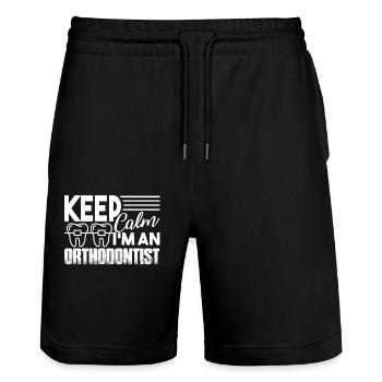 Orthodontist Keep Calm I am An Orthodontist - Stanley/Stella Trainer Unisex Organic Jogging Shorts - black - Front - Nik (191cm) & Marisol (170cm)