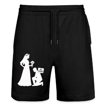 couple marié - Short de jogging bio TRAINER Stanley/Stella unisexe - noir - Devant - Nik (191cm) & Marisol (170cm)