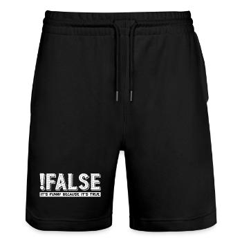 False It's Funny Because It's True grapic - Stanley/Stella Trainer Unisex Organic Jogging Shorts - black - Front - Nik (191cm) & Marisol (170cm)