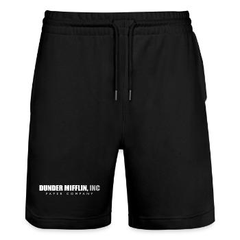 The Office Dunder Mifflin Graphic - Stanley/Stella Trainer Unisex Organic Jogging Shorts - black - Front - Nik (191cm) & Marisol (170cm)