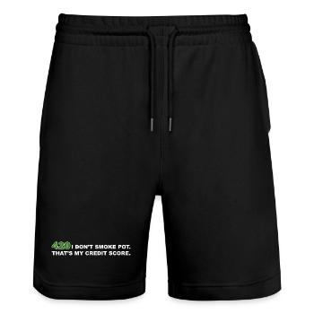 420 Ich rauche kein Gras, das ist meine Kreditwürdigkeit Gras - Stanley/Stella Unisex Bio Joggingshorts Trainer  - Schwarz - Vorne - Nik (191cm) & Marisol (170cm)