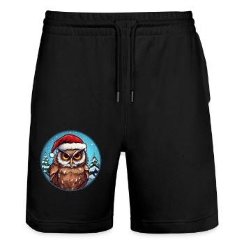 Hiboux Noël - Short de jogging bio TRAINER Stanley/Stella unisexe - noir - Devant - Nik (191cm) & Marisol (170cm)