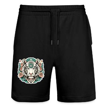Tigre avec des fleurs de roses cadeau - Short de jogging bio TRAINER Stanley/Stella unisexe - noir - Devant - Nik (191cm) & Marisol (170cm)