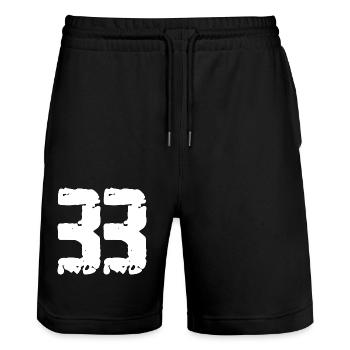 33 Zahl Vintage - Stanley/Stella Unisex Bio Joggingshorts Trainer  - Schwarz - Vorne - Nik (191cm) & Marisol (170cm)