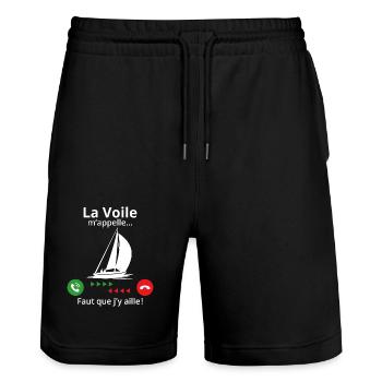 La voile m'appelle faut que j'y aille! - Short de jogging bio TRAINER Stanley/Stella unisexe - noir - Devant - Nik (191cm) & Marisol (170cm)