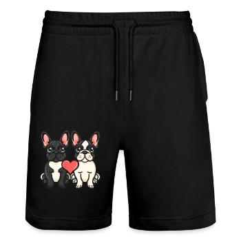 Französische Buldogge Hunde Paar Liebe Valentinsta - Stanley/Stella Unisex Bio Joggingshorts Trainer  - Schwarz - Vorne - Nik (191cm) & Marisol (170cm)