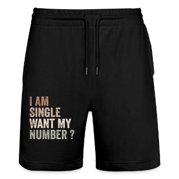 Ich bin Single will meine Nummer | Komisch - Stanley/Stella Unisex Bio Joggingshorts Trainer  - Schwarz - Vorne - Nik (191cm) & Marisol (170cm)