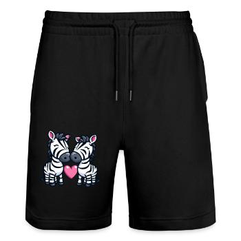 Zebra Paar Liebe Valentinstag - Stanley/Stella Unisex Bio Joggingshorts Trainer  - Schwarz - Vorne - Nik (191cm) & Marisol (170cm)