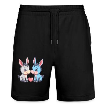 Esel Paar Liebe Valentinstag - Stanley/Stella Unisex Bio Joggingshorts Trainer  - Schwarz - Vorne - Nik (191cm) & Marisol (170cm)