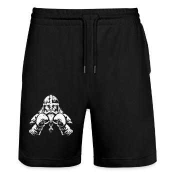 Wikinger Boxer Kampfsport MMA - Stanley/Stella Unisex Bio Joggingshorts Trainer  - Schwarz - Vorne - Nik (191cm) & Marisol (170cm)