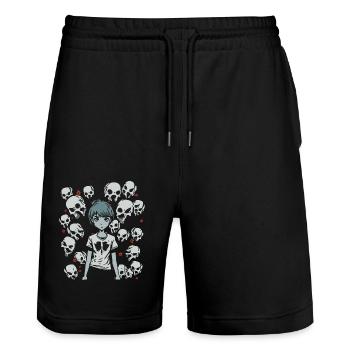 Skull, Bones and Cartoon Girl - Stanley/Stella Trainer Unisex Organic Jogging Shorts - black - Front - Nik (191cm) & Marisol (170cm)