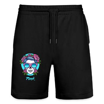 Punk Totenkopf und Rosen - Stanley/Stella Unisex Bio Joggingshorts Trainer  - Schwarz - Vorne - Nik (191cm) & Marisol (170cm)