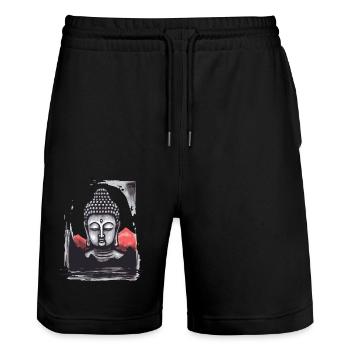 Japan Red Sun: A Resting Buddha - Stanley/Stella Trainer Unisex Organic Jogging Shorts - black - Front - Nik (191cm) & Marisol (170cm)