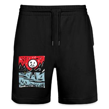 Japans Rote Sonne: Berge und Strichmännchen - Stanley/Stella Unisex Bio Joggingshorts Trainer  - Schwarz - Vorne - Nik (191cm) & Marisol (170cm)