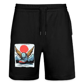 Japanische Rote Sonne, Sneaker mit Flügel - Stanley/Stella Unisex Bio Joggingshorts Trainer  - Schwarz - Vorne - Nik (191cm) & Marisol (170cm)