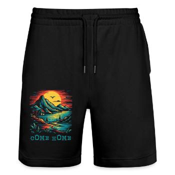 Komm nach Hause: Naturszene Sonne, Vögel und Berge - Stanley/Stella Unisex Bio Joggingshorts Trainer  - Schwarz - Vorne - Nik (191cm) & Marisol (170cm)