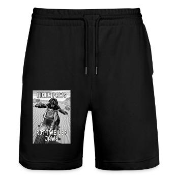 Chien Rottweiler à moto dans le désert - Short de jogging bio TRAINER Stanley/Stella unisexe - noir - Devant - Nik (191cm) & Marisol (170cm)