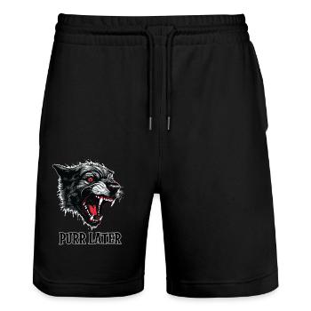Demon Black cat, Purr Later - Stanley/Stella Trainer Unisex Organic Jogging Shorts - black - Front - Nik (191cm) & Marisol (170cm)
