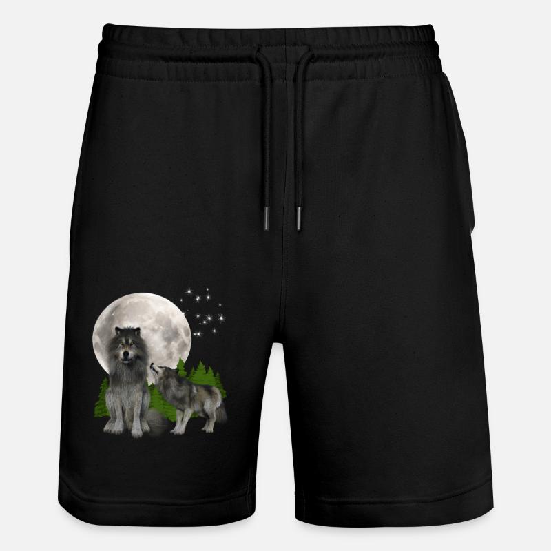 Wolf Gifts- Wolf Tshirt - Stanley/Stella Trainer Unisex Organic Jogging Shorts - black