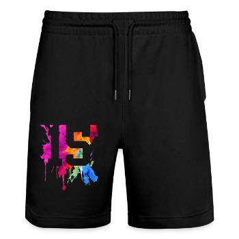 15 JAHRE 15. GEBURTSTAG - Stanley/Stella Unisex Bio Joggingshorts Trainer  - Schwarz - Vorne - Nik (191cm) & Marisol (170cm)
