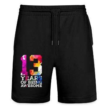 13 YEARS OF BEING AWESOME 13TH BIRTHDAY - Stanley/Stella Trainer Unisex Organic Jogging Shorts - black - Front - Nik (191cm) & Marisol (170cm)