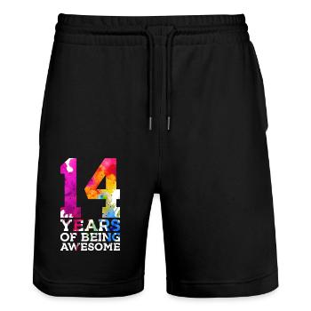 14 YEARS OF BEING AWESOME 14TH BIRTHDAY - Stanley/Stella Trainer Unisex Organic Jogging Shorts - black - Front - Nik (191cm) & Marisol (170cm)