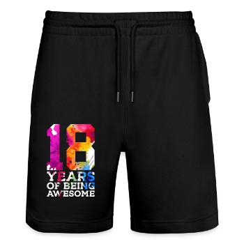 18 YEARS OF BEING AWESOME 18TH BIRTHDAY - Stanley/Stella Trainer Unisex Organic Jogging Shorts - black - Front - Nik (191cm) & Marisol (170cm)