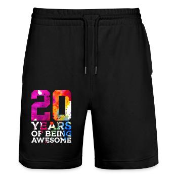20 YEARS OF BEING AWESOME 20TH BIRTHDAY - Stanley/Stella Trainer Unisex Organic Jogging Shorts - black - Front - Nik (191cm) & Marisol (170cm)
