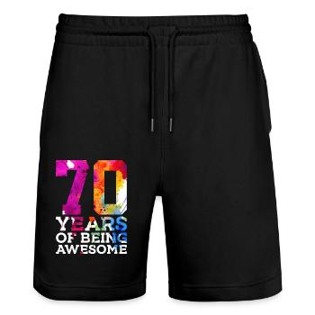 70 YEARS OF BEING AWESOME 70TH BIRTHDAY - Stanley/Stella Trainer Unisex Organic Jogging Shorts - black - Front - Nik (191cm) & Marisol (170cm)