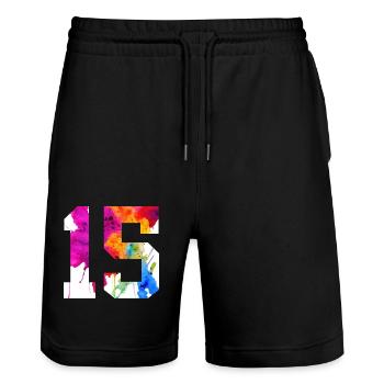 NUMBER 15 YEARS OLD 15TH BIRTHDAY - Stanley/Stella Trainer Unisex Organic Jogging Shorts - black - Front - Nik (191cm) & Marisol (170cm)