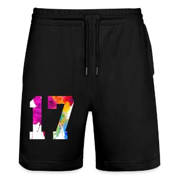 NUMBER 17 YEARS OLD 17TH BIRTHDAY - Stanley/Stella Trainer Unisex Organic Jogging Shorts - black - Front - Nik (191cm) & Marisol (170cm)