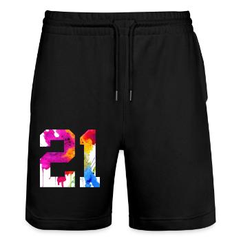 NUMBER 21 YEARS OLD 21ST BIRTHDAY - Stanley/Stella Trainer Unisex Organic Jogging Shorts - black - Front - Nik (191cm) & Marisol (170cm)