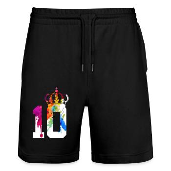 KING 10 JAHRE QUEEN 10. GEBURTSTAG - Stanley/Stella Unisex Bio Joggingshorts Trainer  - Schwarz - Vorne - Nik (191cm) & Marisol (170cm)