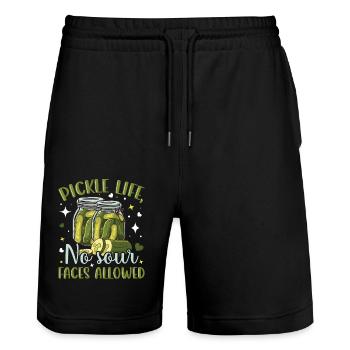 Pickle life- Gurken Geschenke- Gurken Tshirt - Stanley/Stella Unisex Bio Joggingshorts Trainer  - Schwarz - Vorne - Nik (191cm) & Marisol (170cm)