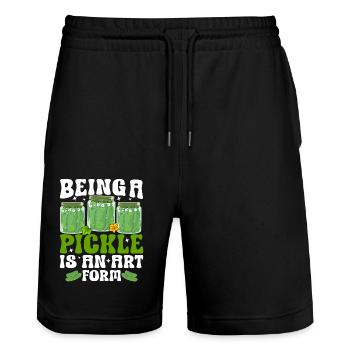 Being a pickle is an art form- Cucumber Tshirt - Stanley/Stella Trainer Unisex Organic Jogging Shorts - black - Front - Nik (191cm) & Marisol (170cm)