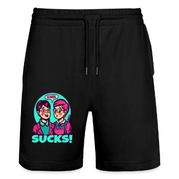 Junge Lehrerinnen und Schüler: Schule nervt - Stanley/Stella Unisex Bio Joggingshorts Trainer  - Schwarz - Vorne - Nik (191cm) & Marisol (170cm)