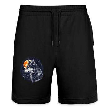 Loup et pleine lune - Short de jogging bio TRAINER Stanley/Stella unisexe - noir - Devant - Nik (191cm) & Marisol (170cm)