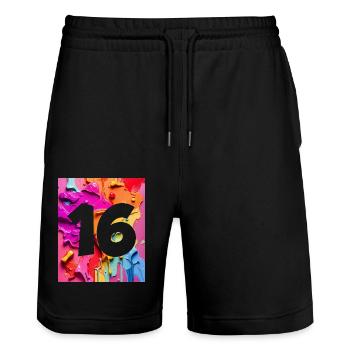 NON. 16 NUMÉRO 16 COLORÉ 16E ANNIVERSAIRE - Short de jogging bio TRAINER Stanley/Stella unisexe - noir - Devant - Nik (191cm) & Marisol (170cm)