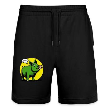 Drôle de cochon jaune et vert, hein ? - Short de jogging bio TRAINER Stanley/Stella unisexe - noir - Devant - Nik (191cm) & Marisol (170cm)