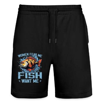 Women Fear Me Fish Want Me Funny Fishing - Stanley/Stella Trainer Unisex Organic Jogging Shorts - black - Front - Nik (191cm) & Marisol (170cm)