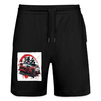 Courses de rue avec des voitures japonaises JDM des années 90 - Short de jogging bio TRAINER Stanley/Stella unisexe - noir - Devant - Nik (191cm) & Marisol (170cm)