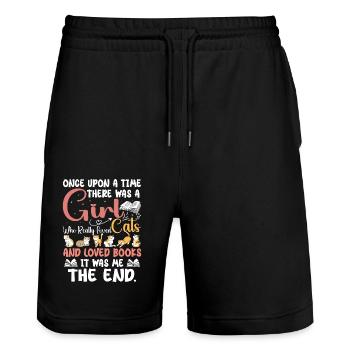 Ein Mädchen, das Katzen und Bücher liebte - Stanley/Stella Unisex Bio Joggingshorts Trainer  - Schwarz - Vorne - Nik (191cm) & Marisol (170cm)
