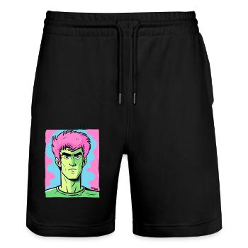 Helle Farben: Lee der Karate Bruce - Stanley/Stella Unisex Bio Joggingshorts Trainer  - Schwarz - Vorne - Nik (191cm) & Marisol (170cm)