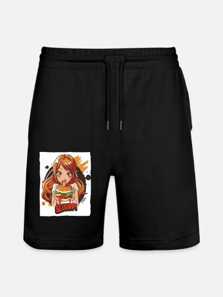 Anime-Mädchen liebt große Burger - Stanley/Stella Unisex Bio Joggingshorts Trainer  - Schwarz