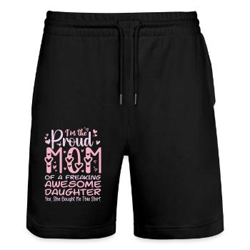 Ich bin eine stolze Mutter einer verdammt tollen Tochter - Stanley/Stella Unisex Bio Joggingshorts Trainer  - Schwarz - Vorne - Nik (191cm) & Marisol (170cm)